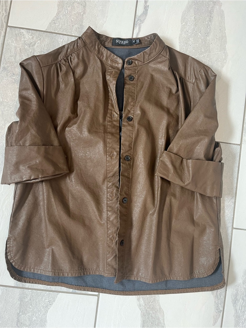 Soaked in Luxury Brown Faux-Leather Button Front Blouse